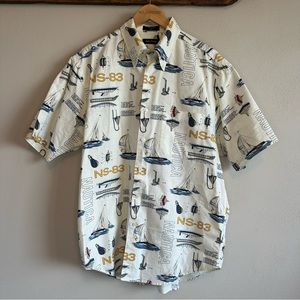 Vintage Nautica Men Shirt Large All Over Print Graphic Sailing Boat‎ Nautical